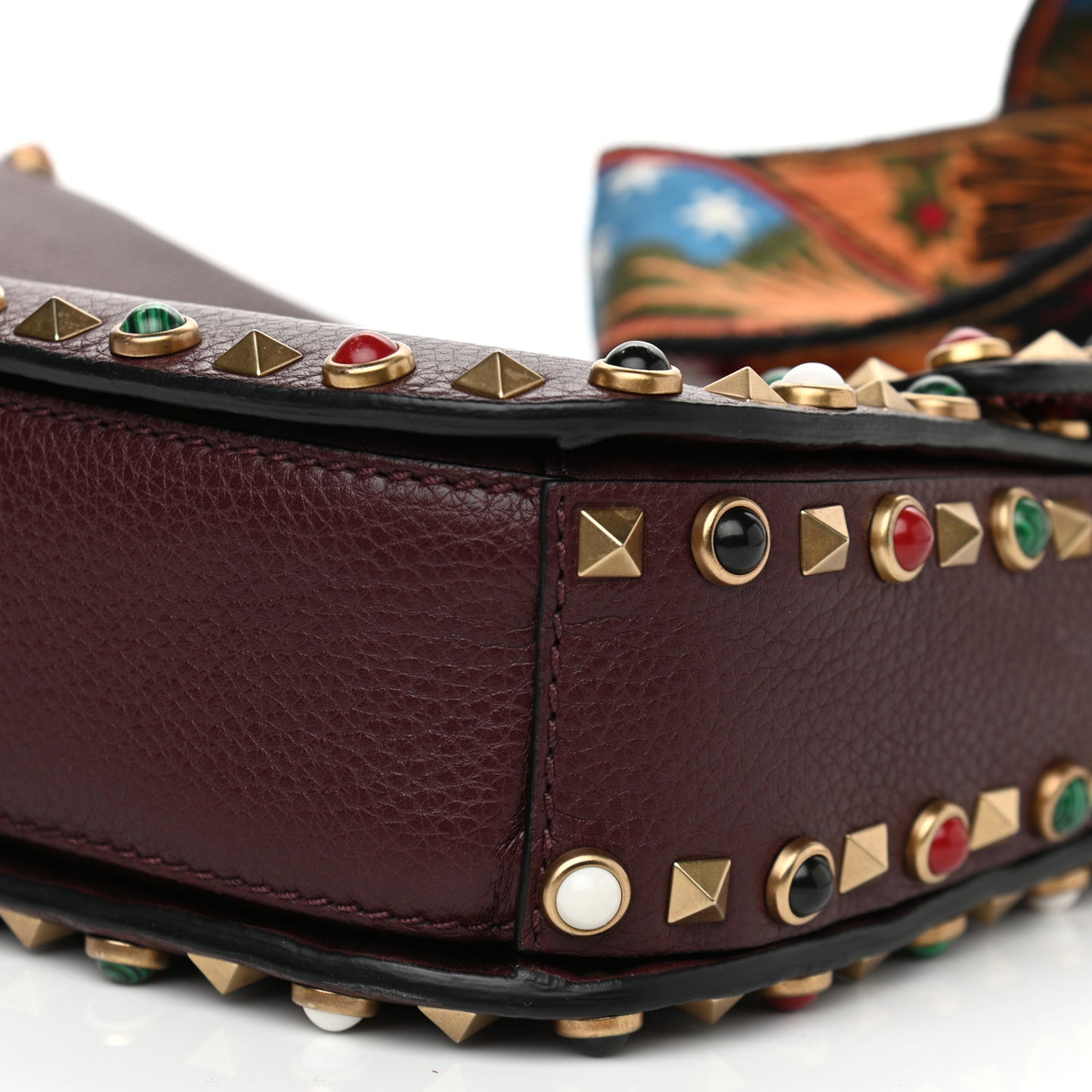 Calfskin Enchanted Wonderland Medium Guitar Strap Rockstud Rolling Flap Saddle Bag Rubin