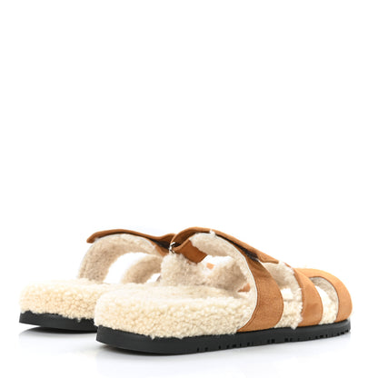 Hermes Suede Goatskin Woolskin Womens Chypre Sandals 40 Golden Beige 4 of 8