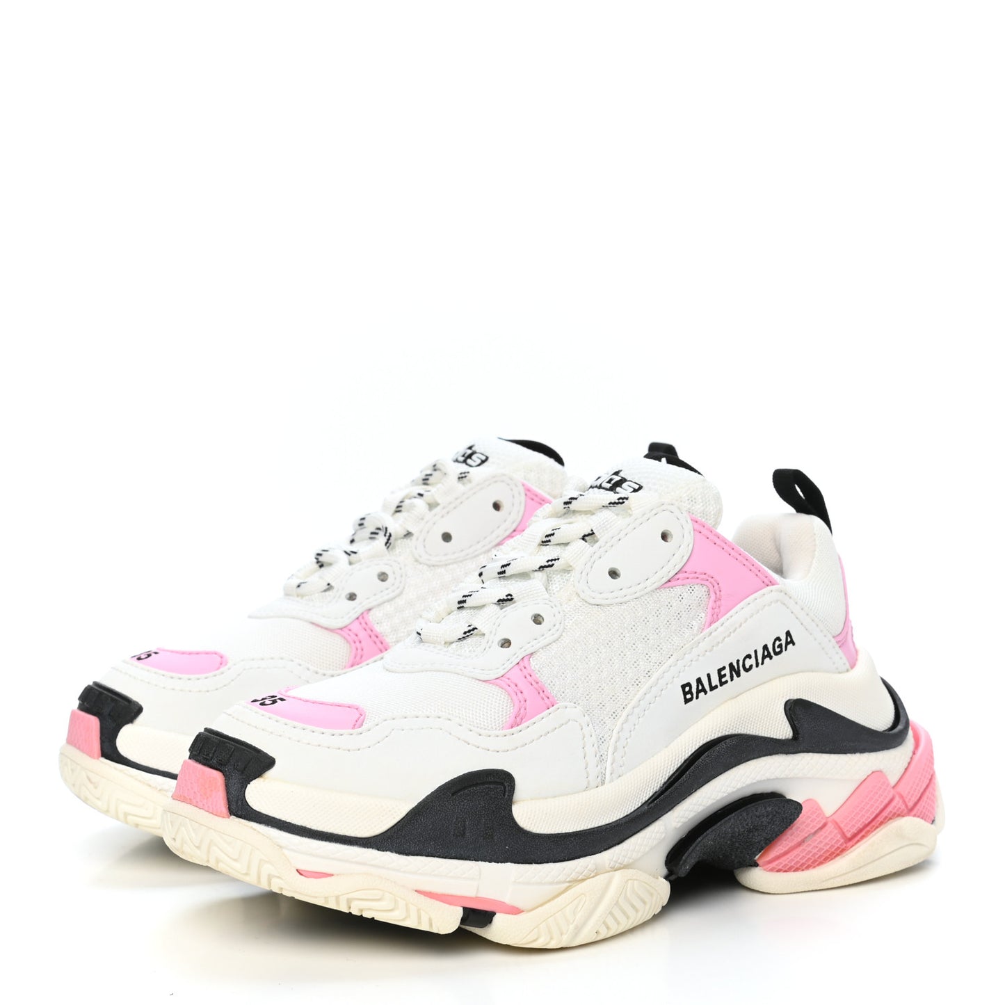 Fabric Mesh Washed Effect Womens Triple S Sneakers 35 Pink White Black