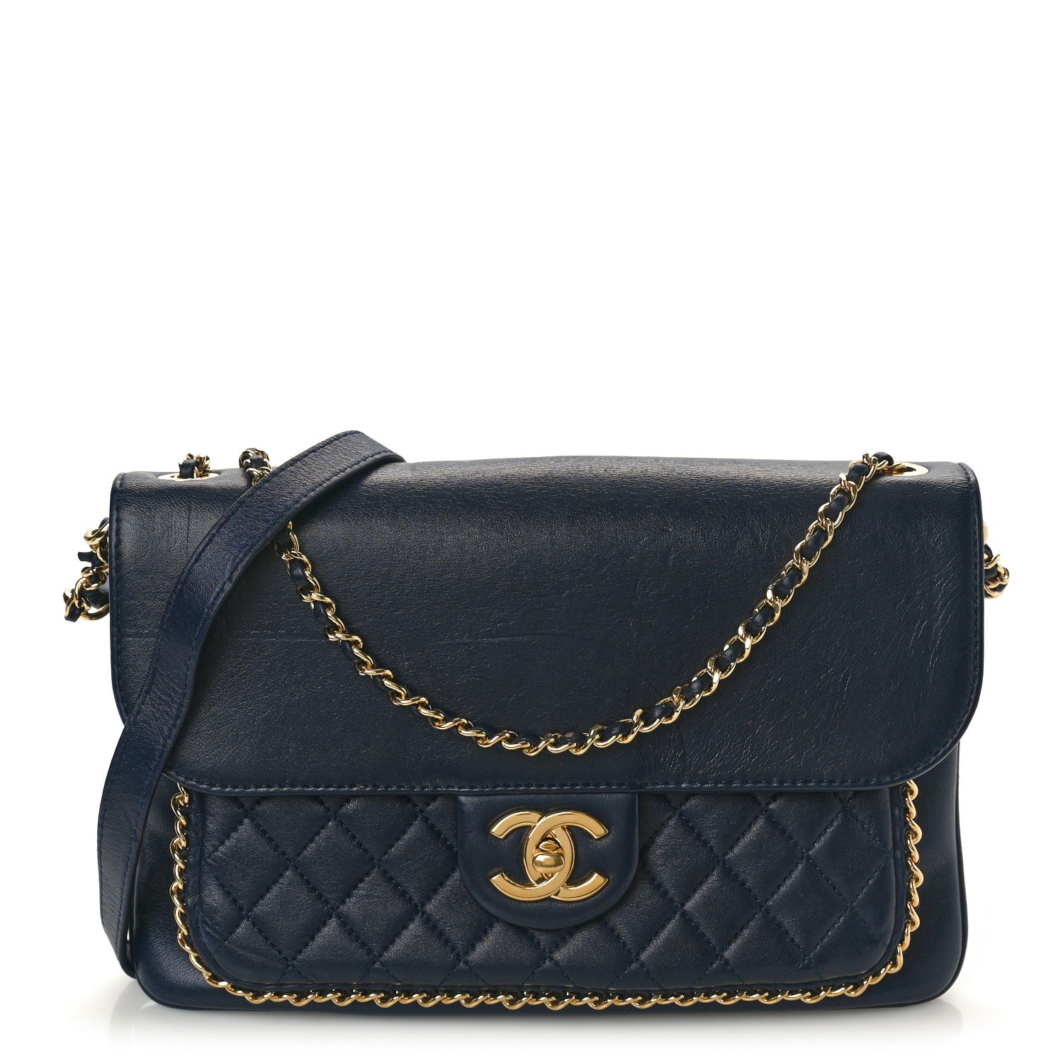 Chanel Lambskin Quilted Large CC Unchained Crossbody Navy 1 of 13