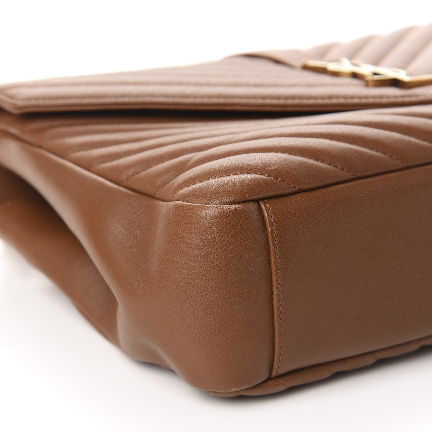 Sheepskin Matelasse Chevron Monogram Large College Satchel Cognac