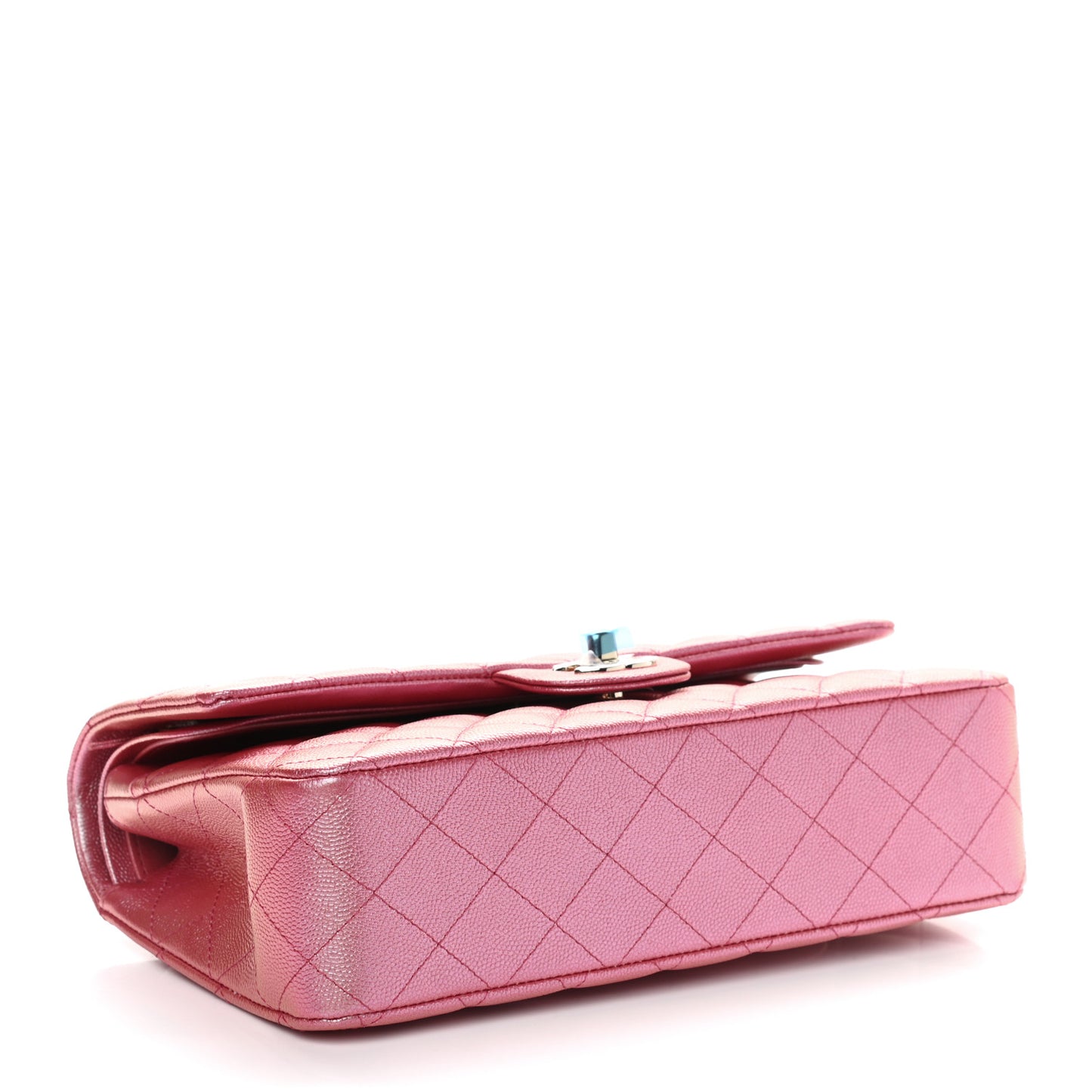 Iridescent Caviar Quilted Medium Double Flap Pink