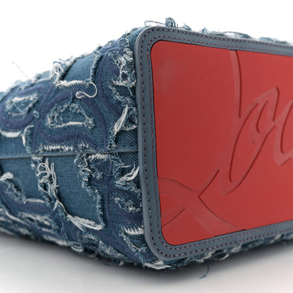 Christian Louboutin Denim Embroidered Spikes East West Cabata Tote Blue 10 of 12