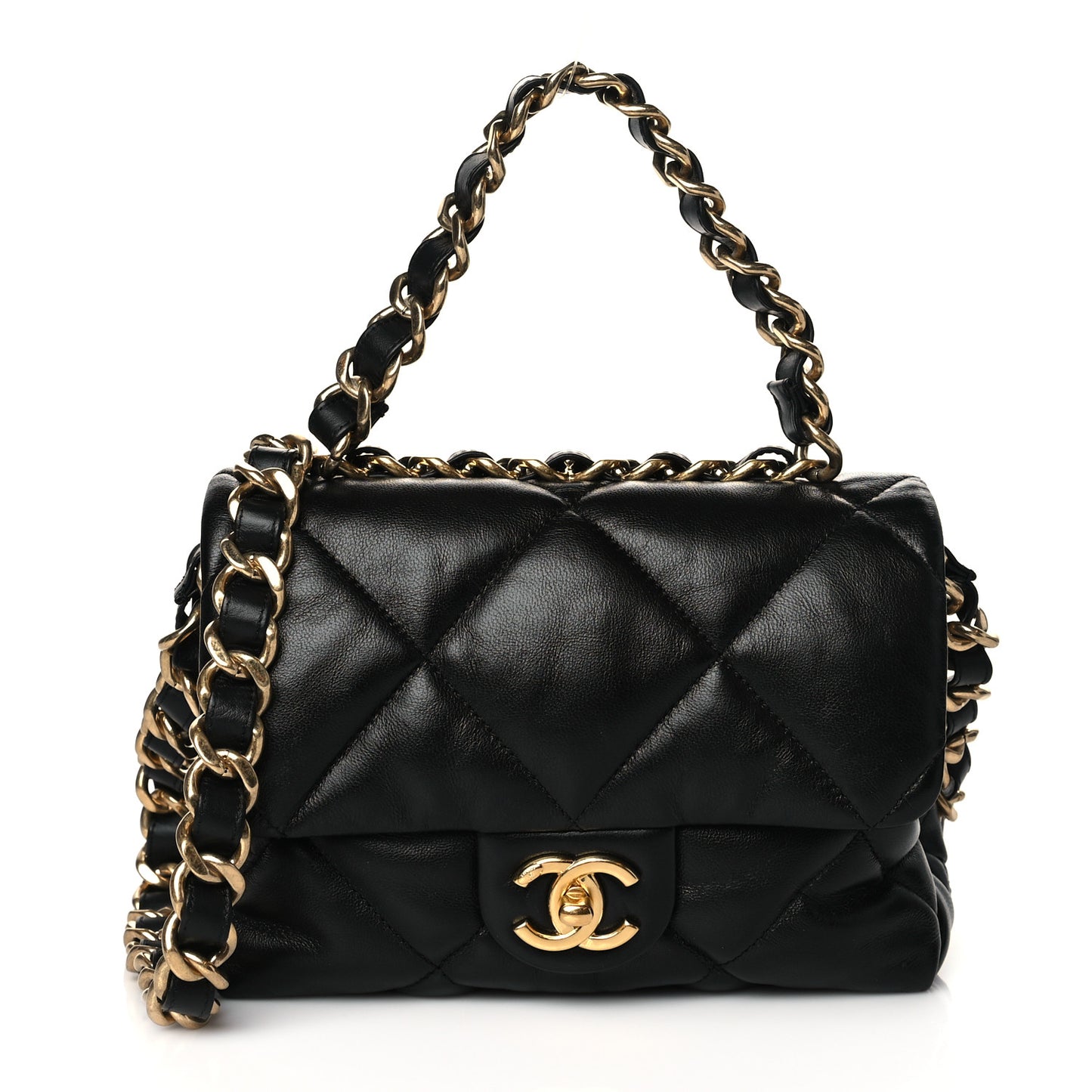 Lambskin Quilted Small Chain Top Handle Flap Black