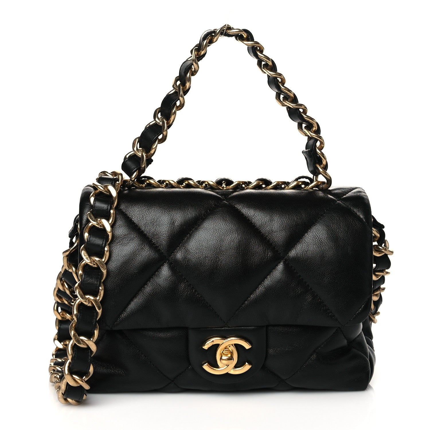 Chanel Lambskin Quilted Small Chain Top Handle Flap Black 1 of 11