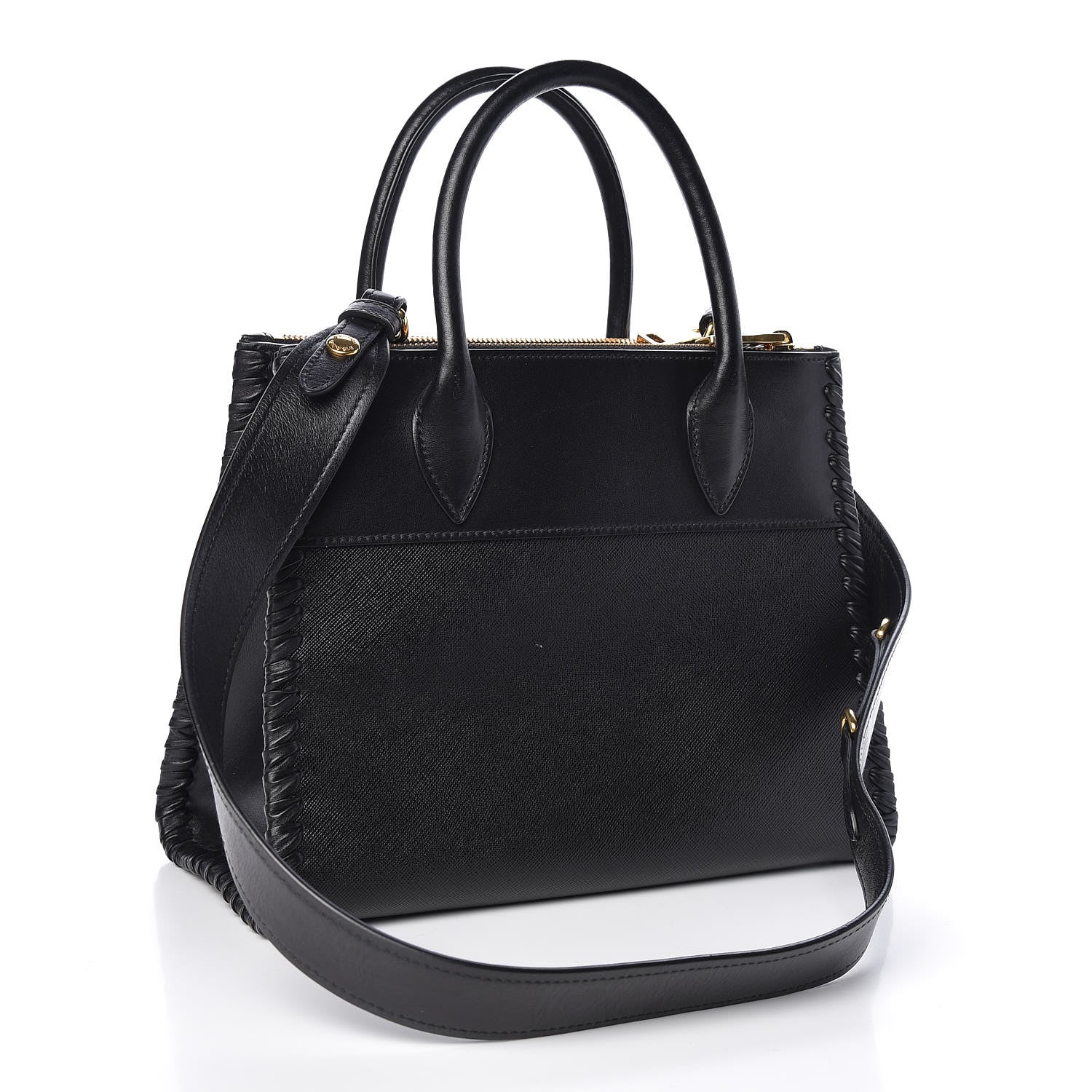 Prada Saffiano City Calfskin Whipstitch Small Paradigme Bag Black 3 of 10