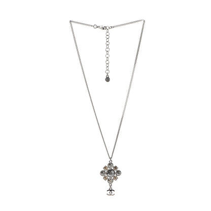 Chanel Crystal CC Drop Pendant Necklace Silver 2 of 4