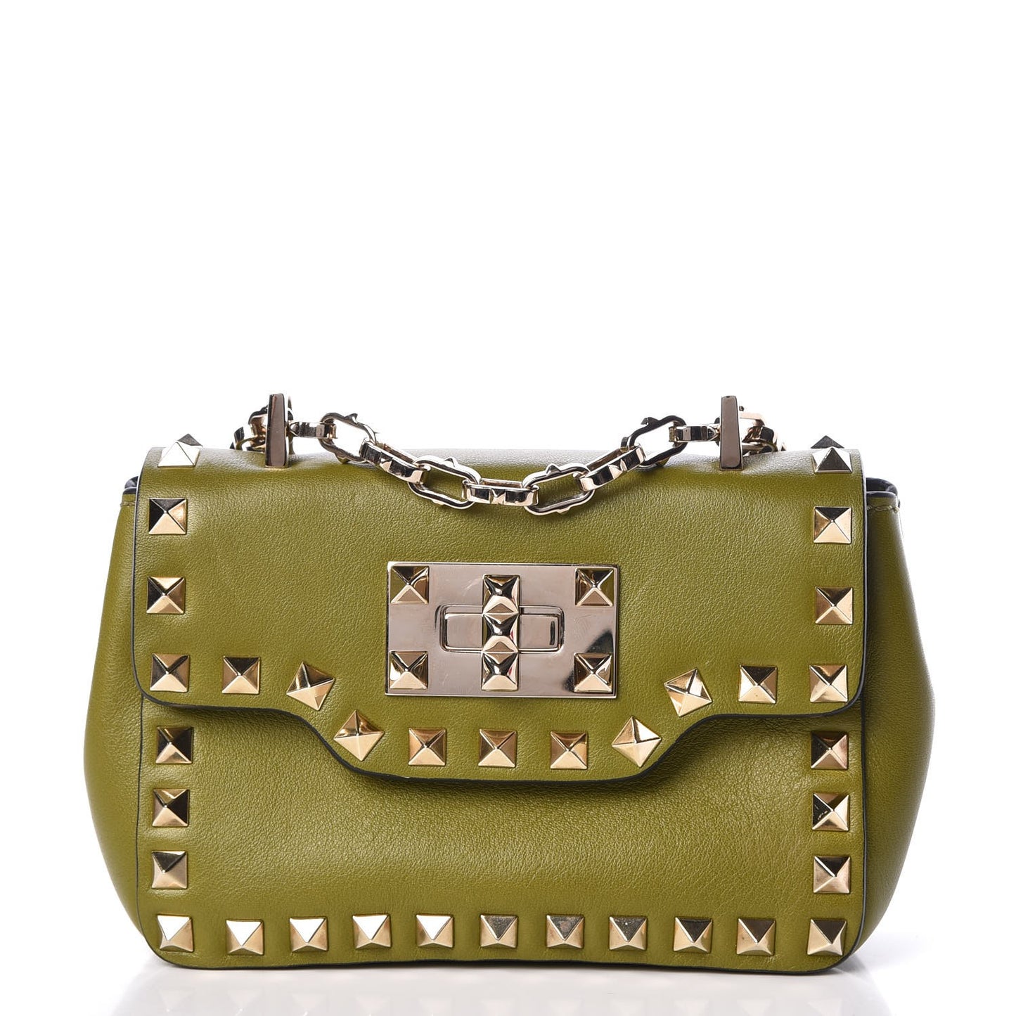 Vitello Small Rockstud Chain Strap Shoulder Bag Military Green