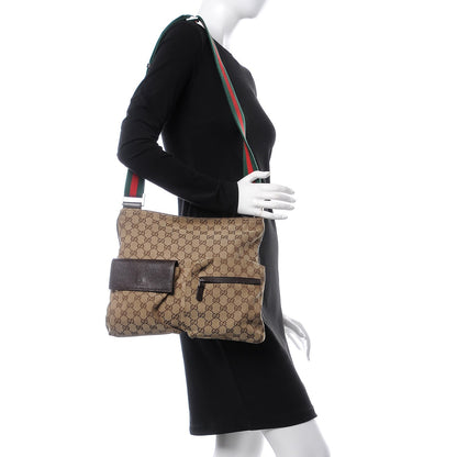 Gucci Monogram Web Medium Double Pocket Messenger Bag Dark Brown 2 of 15