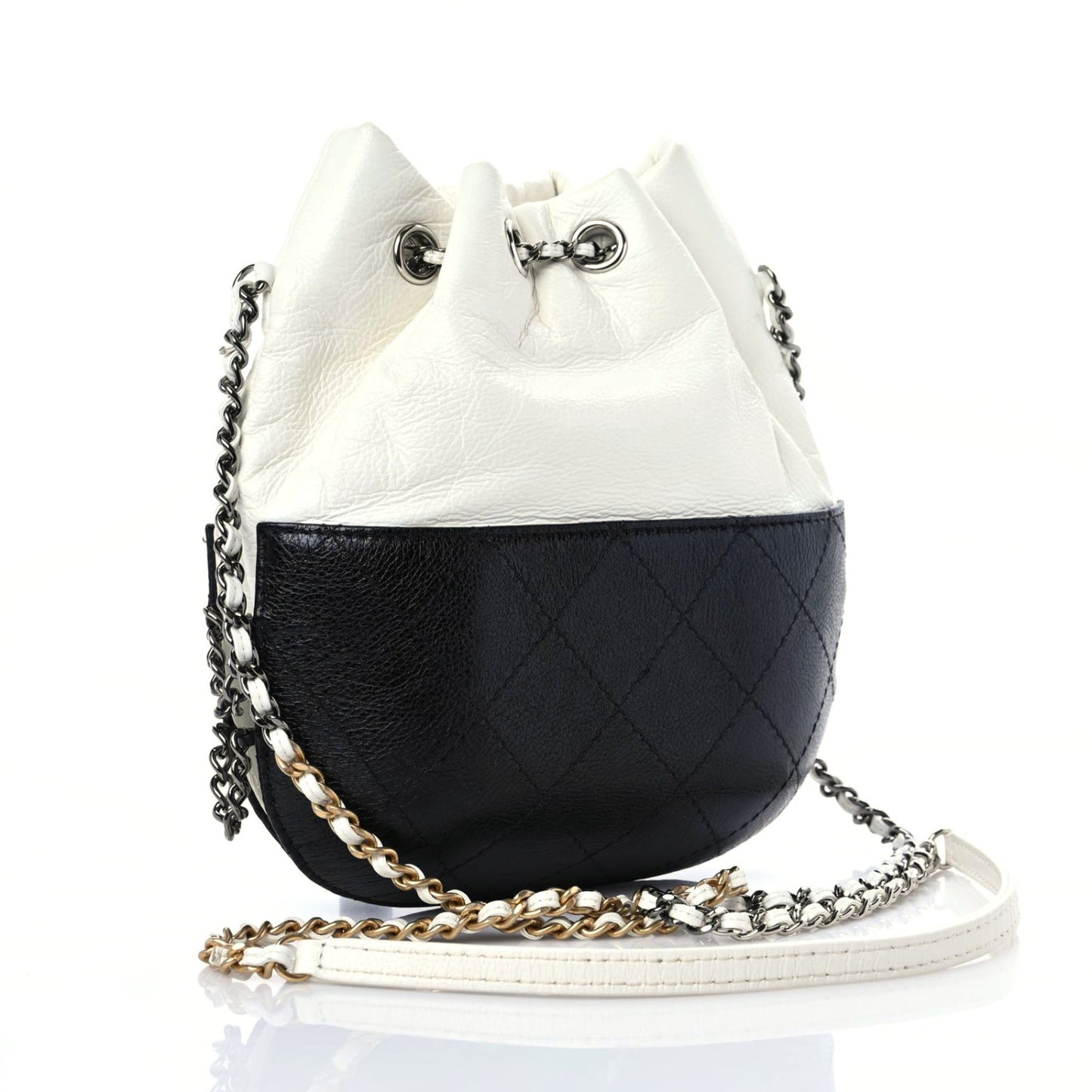 Aged Calfskin Quilted Small Gabrielle Bucket White Black