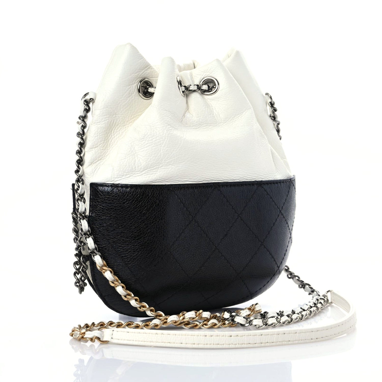 Chanel Aged Calfskin Quilted Small Gabrielle Bucket White Black 3 of 10