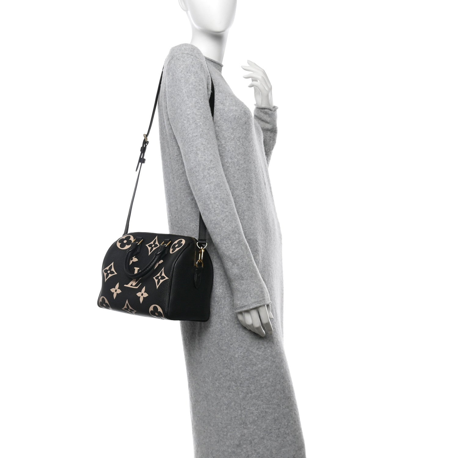 Louis Vuitton Empreinte Monogram Giant Speedy Bandouliere 25 Black Beige 2 of 9