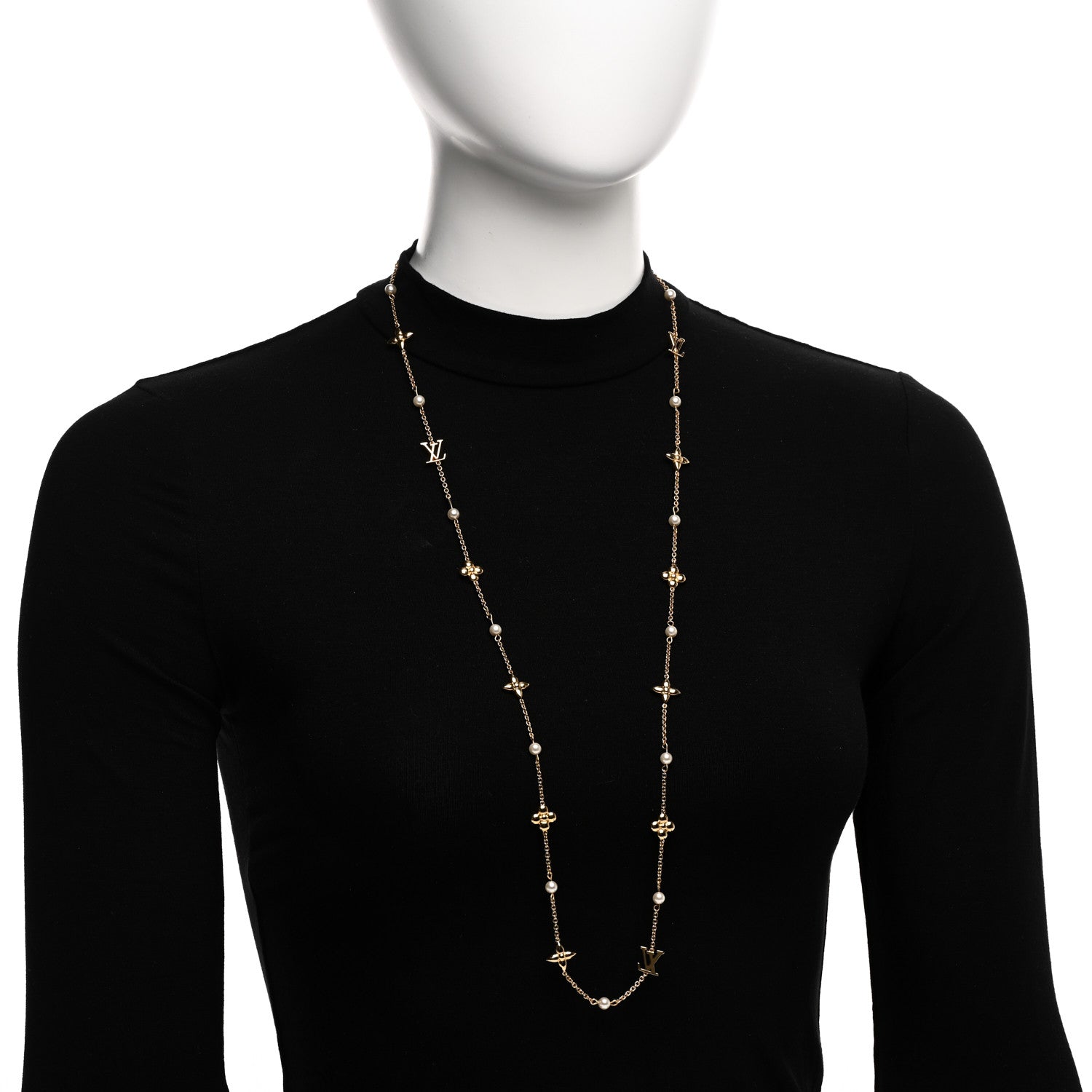 Louis Vuitton Metal Resin Louisa Long Necklace Gold White 2 of 6