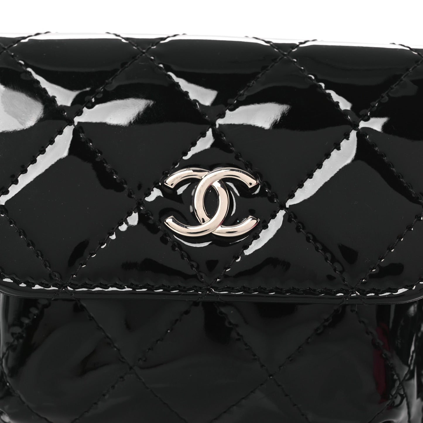 Patent Quilted Belt In Love Double Mini Flap Waist Bag Black Pink