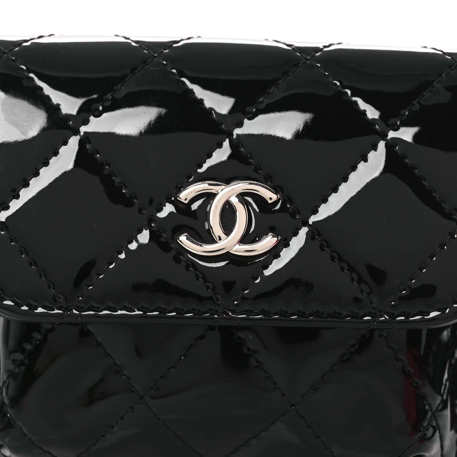 Chanel Patent Quilted Belt In Love Double Mini Flap Waist Bag Black Pink 9 of 16