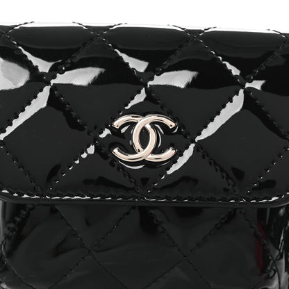 Chanel Patent Quilted Belt In Love Double Mini Flap Waist Bag Black Pink 9 of 16