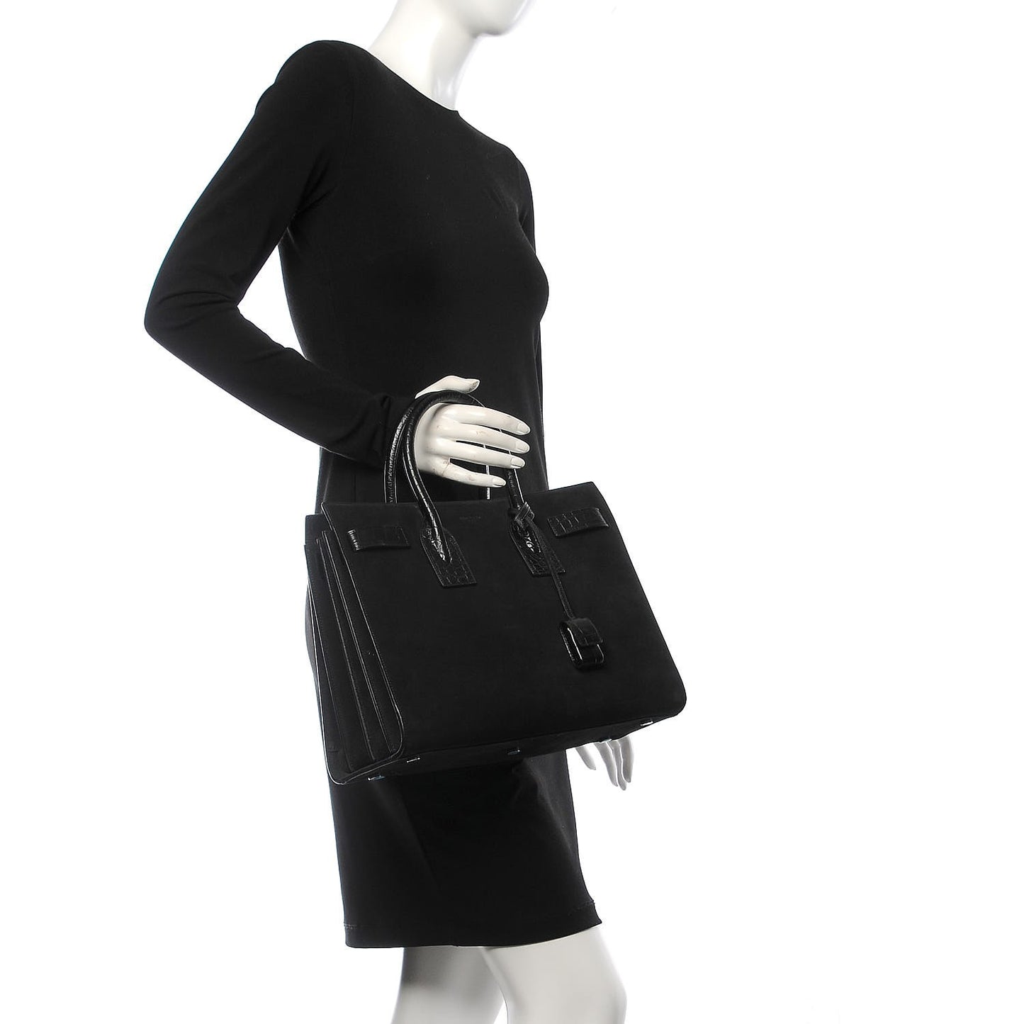 Suede Crocodile Embossed Small Sac De Jour Black