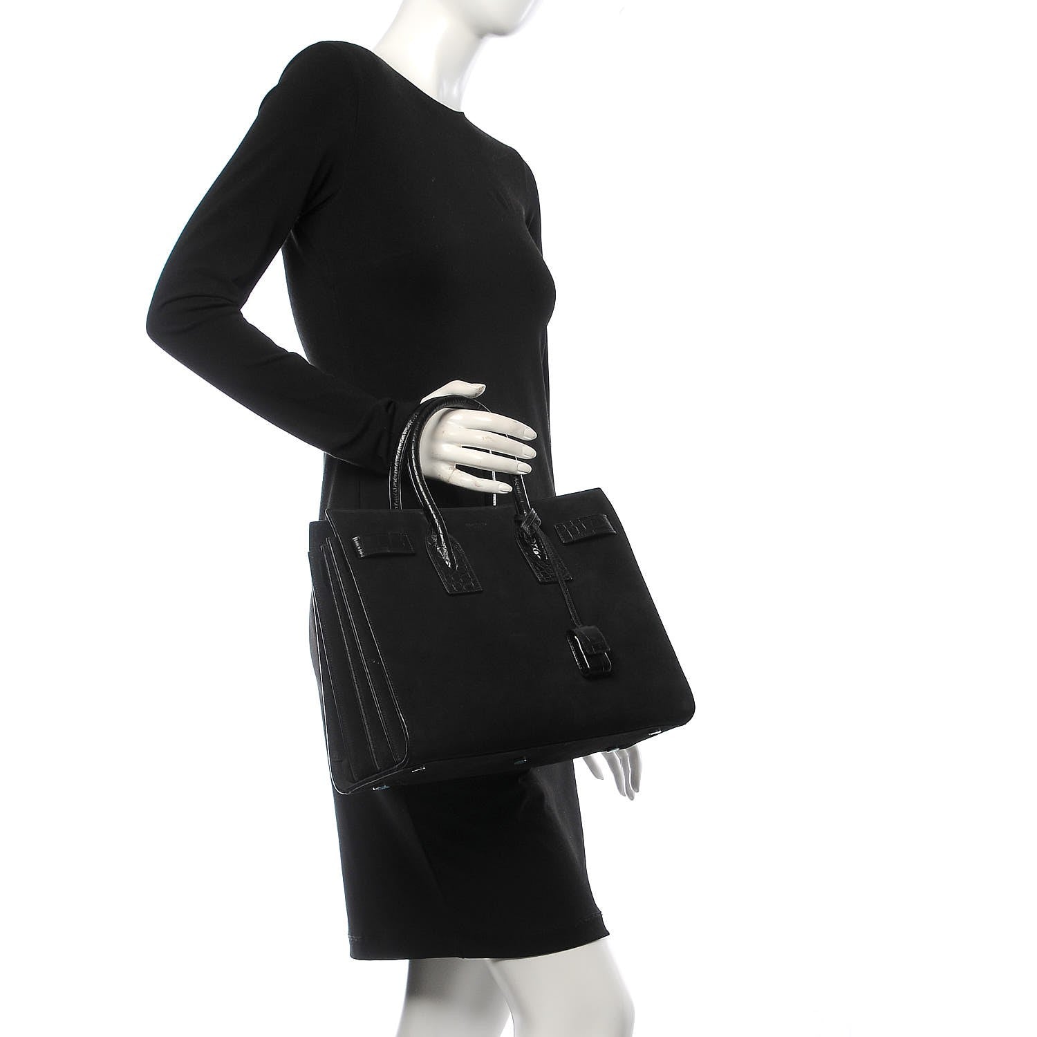 Saint Laurent Suede Crocodile Embossed Small Sac De Jour Black 3 of 8