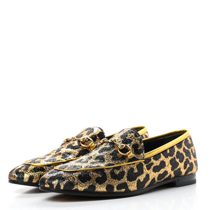 Gucci Jacquard Leopard Print Horsebit Womens Jordaan Loafers 39 Gold 3 of 10