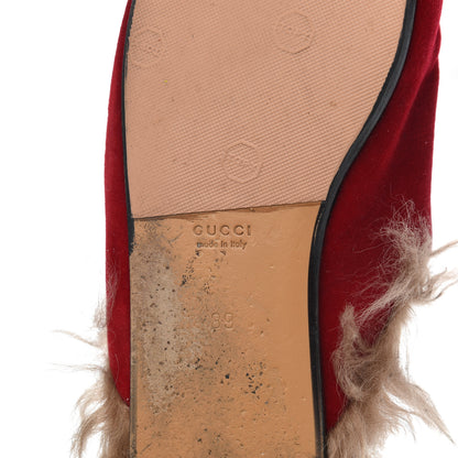 Gucci Velvet Fur Womens Princetown Slippers 39 Hibiscus Red 7 of 13