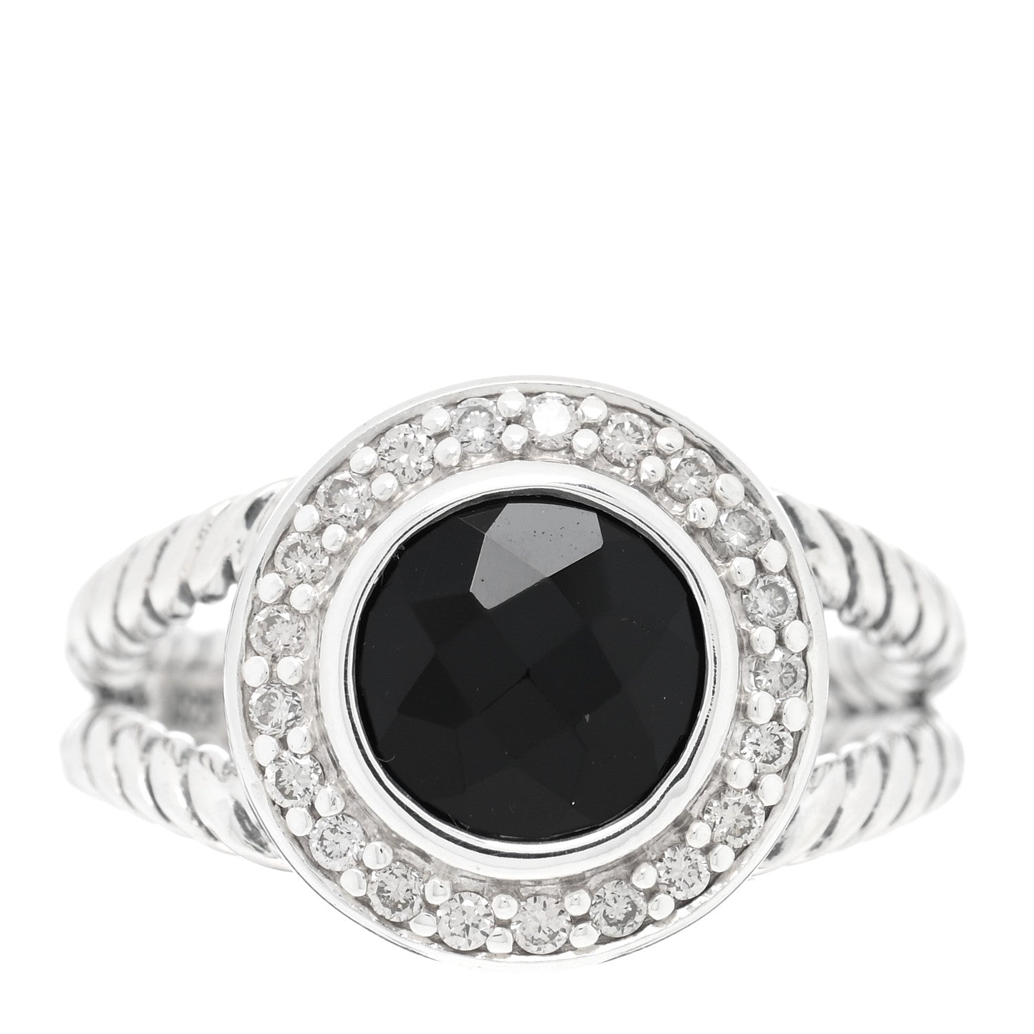 David Yurman Sterling Silver Diamond Black Onyx 8mm Petite Cerise Ring 52 6 1 of 4