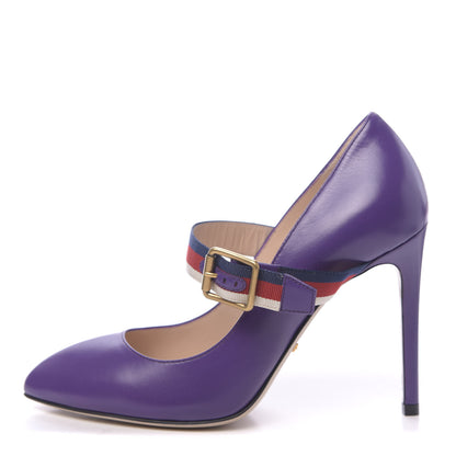 Gucci Malaga Kid Sylvie High Heel Pumps 36.5 Shine Purple 1 of 9