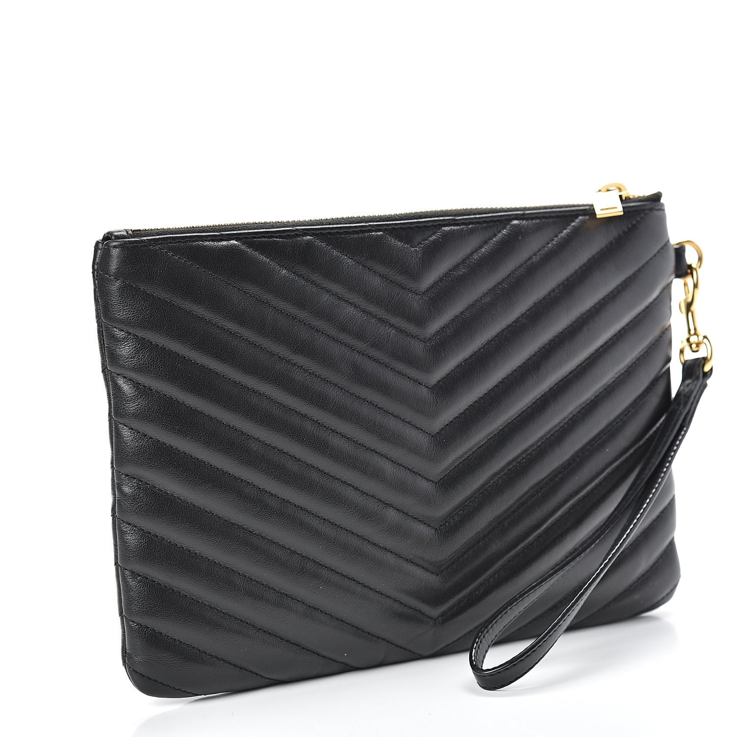 Calfskin Matelasse Chevron Monogram A5 Wristlet Black