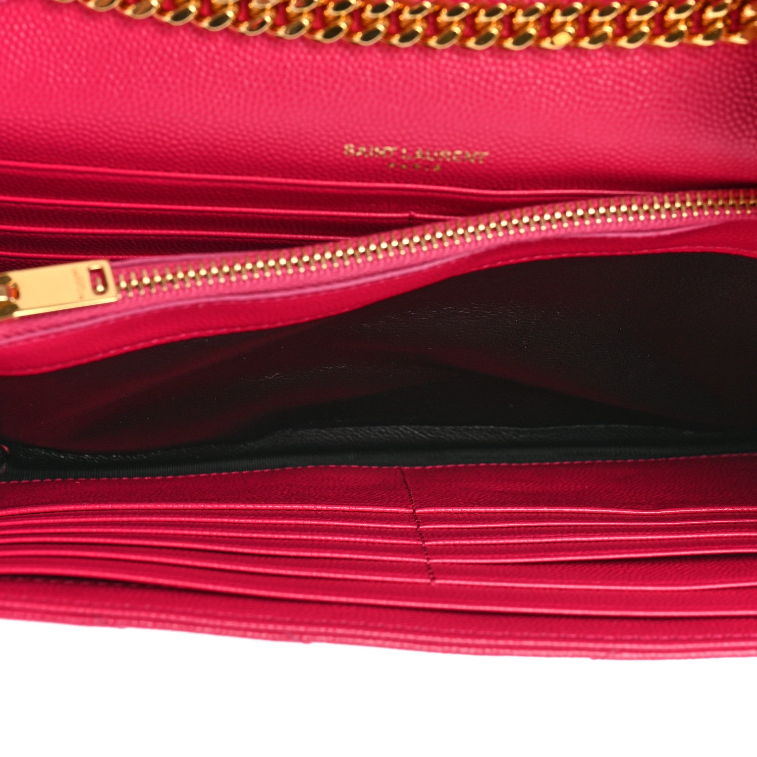 Saint Laurent Grain De Poudre Matelasse Chevron Monogram Chain Wallet Hot Pink 5 of 10