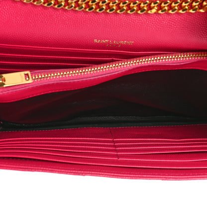 Saint Laurent Grain De Poudre Matelasse Chevron Monogram Chain Wallet Hot Pink 5 of 10