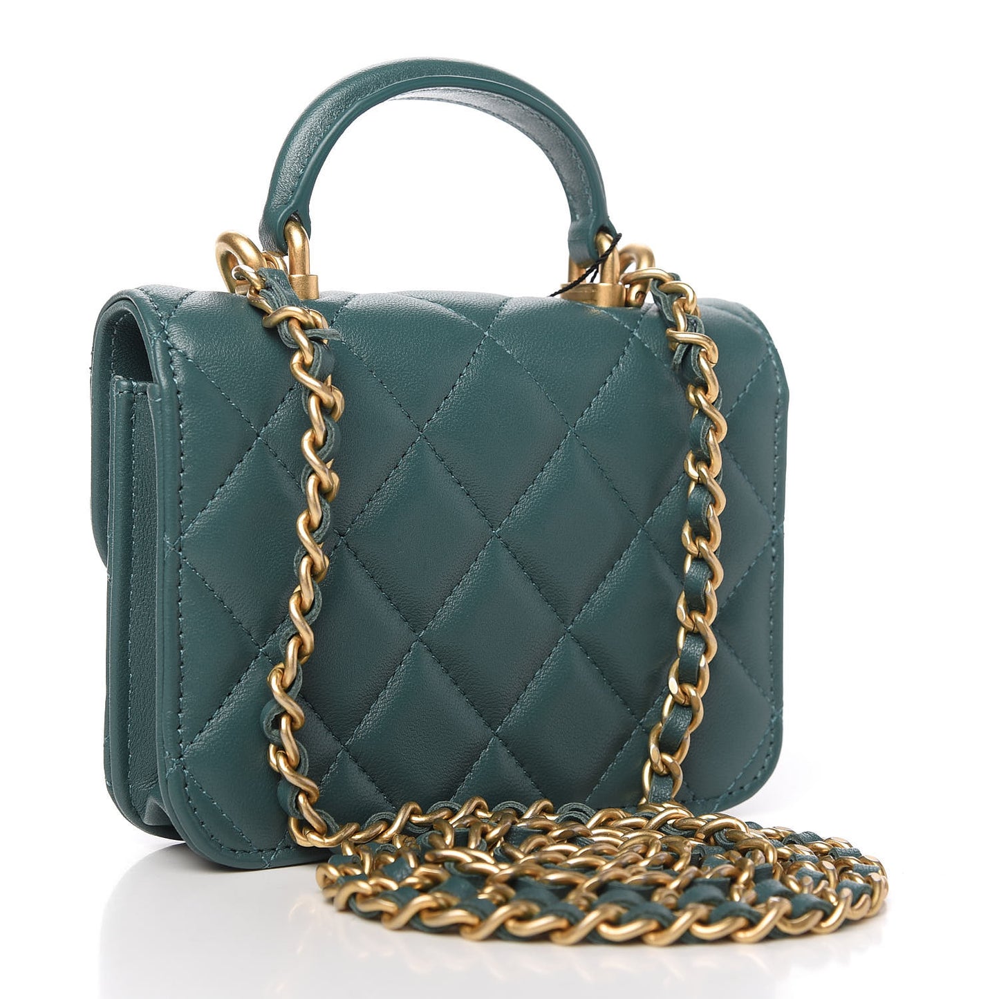 Lambskin Quilted Top Handle Flap Coin Purse With Chain Green