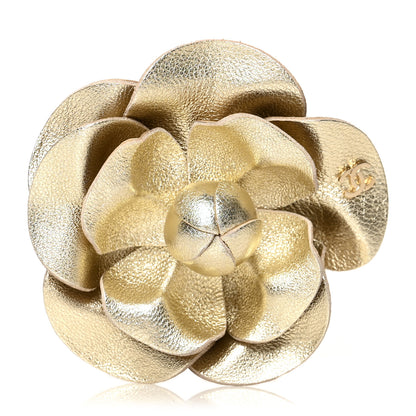 Chanel Metallic Lambskin Camellia Brooch Gold 1 of 4