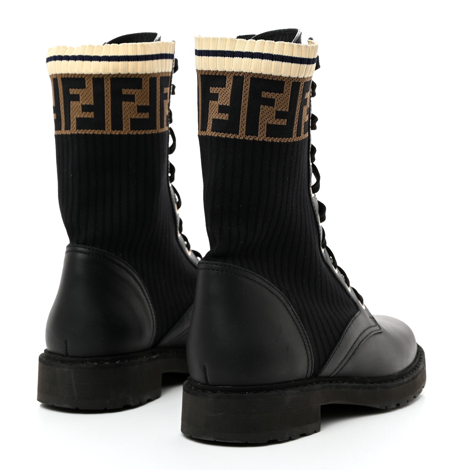 Fendi Calfskin Stretch Fabric Rockoko Biker Boots 39 Tobacco Black Marino 4 of 9