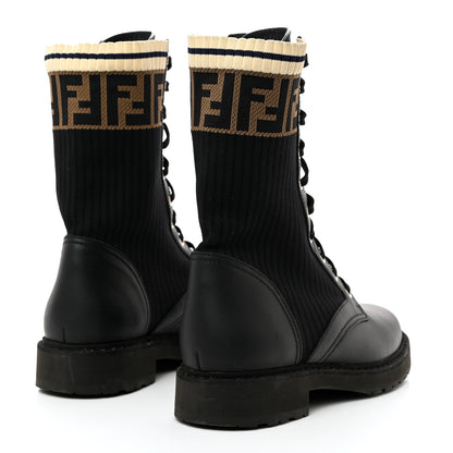 Fendi Calfskin Stretch Fabric Rockoko Biker Boots 39 Tobacco Black Marino 4 of 9