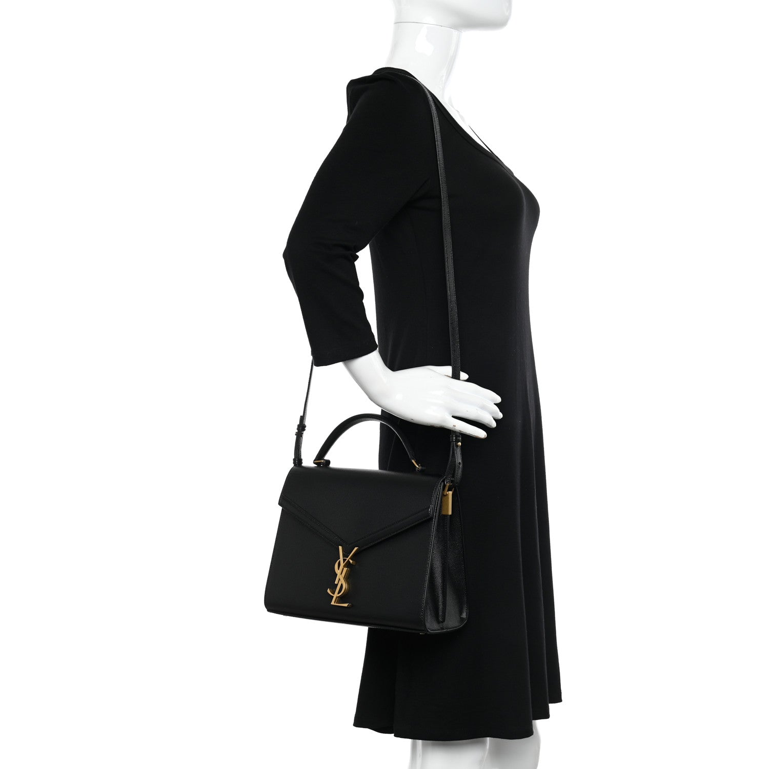 Saint Laurent Grain de Poudre Medium Classic Monogram Cassandra Top Handle Black 2 of 10
