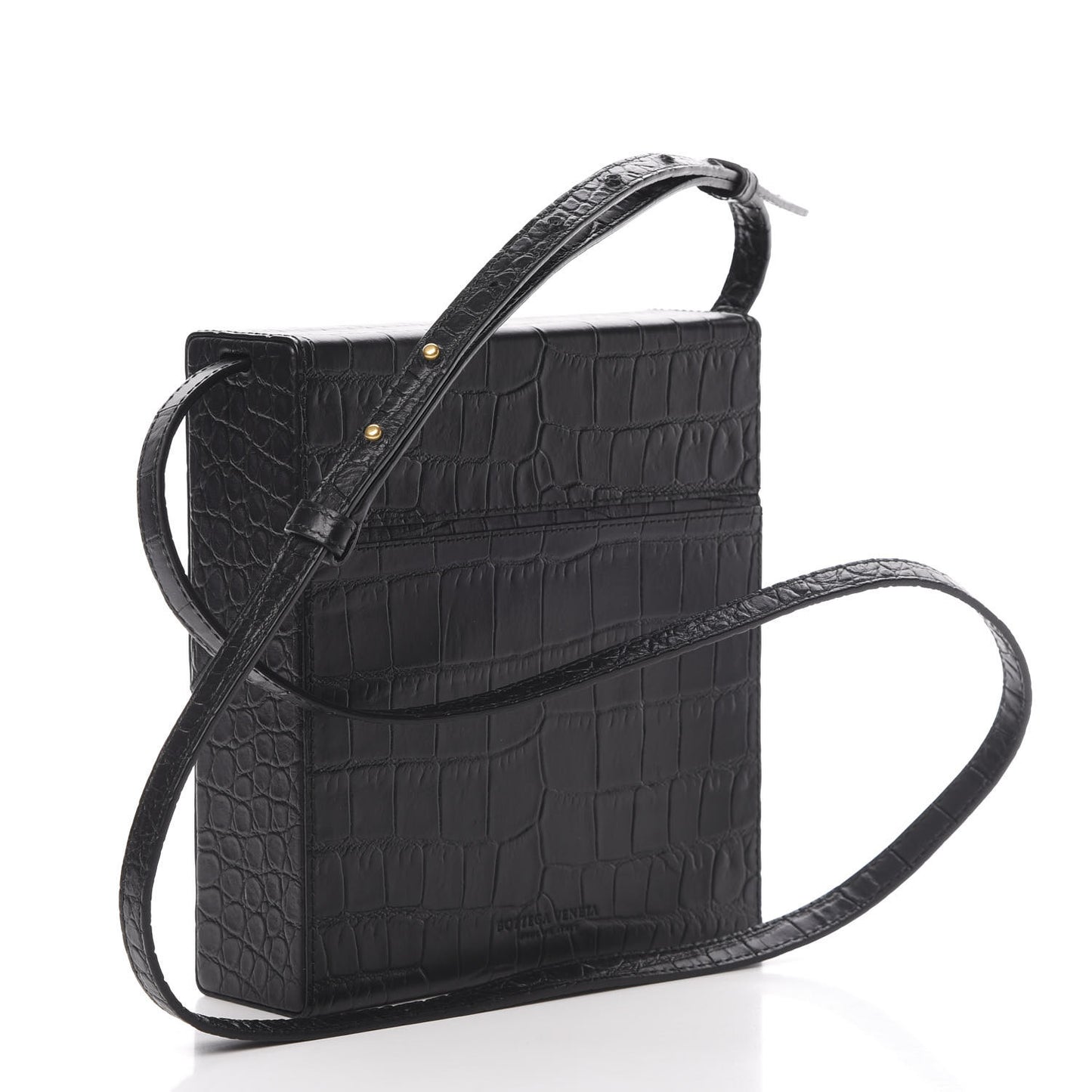 Calfskin Crocodile Embossed Daisey Box Clutch Black