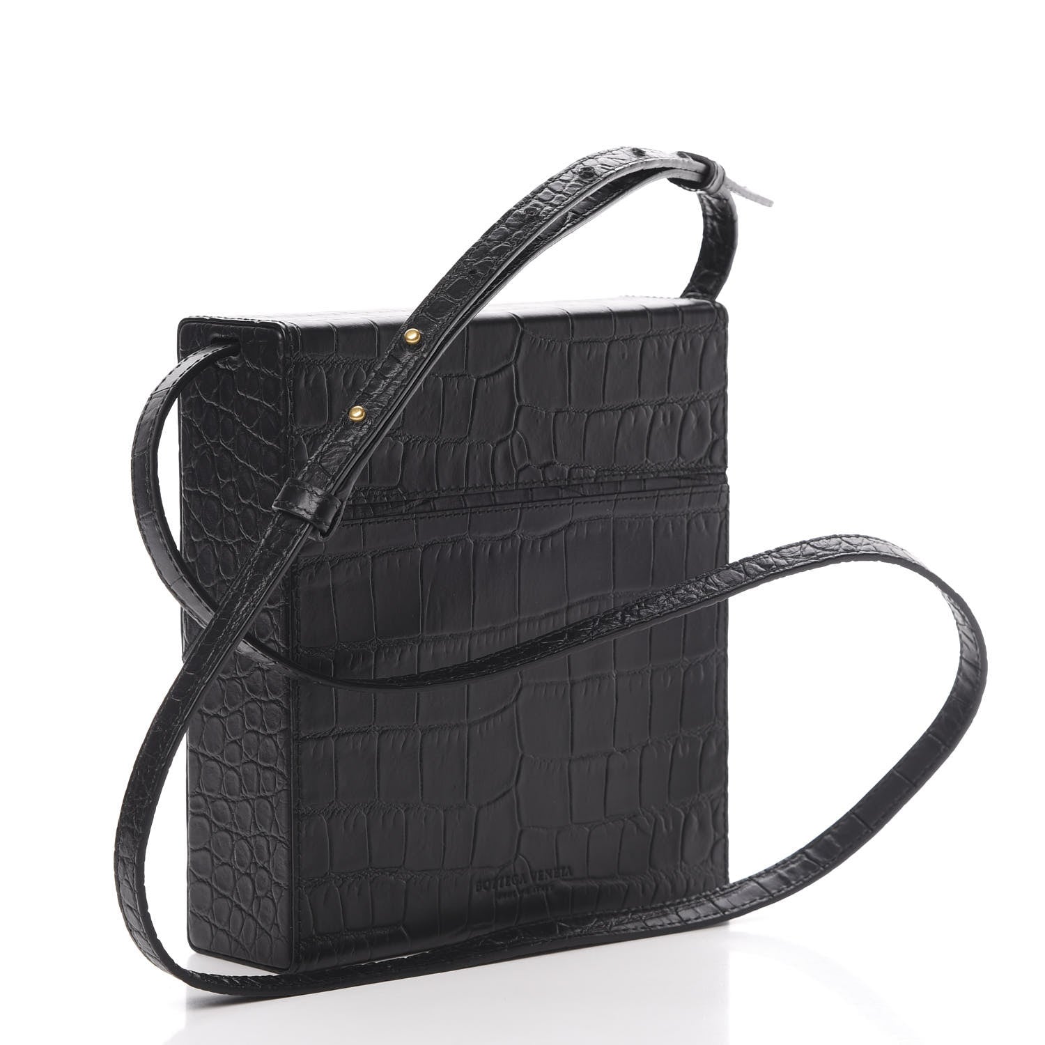 Bottega Veneta Calfskin Crocodile Embossed Daisey Box Clutch Black 3 of 11