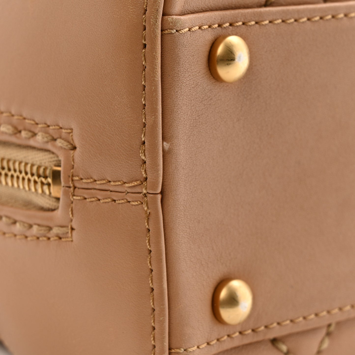 Calfskin Contrast Stitch Surpique Bowler Beige