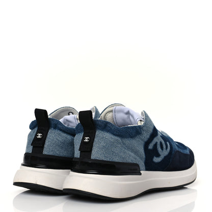 Chanel Denim Suede Calfskin Womens CC Sneakers 36 Dark Blue White Black 4 of 11