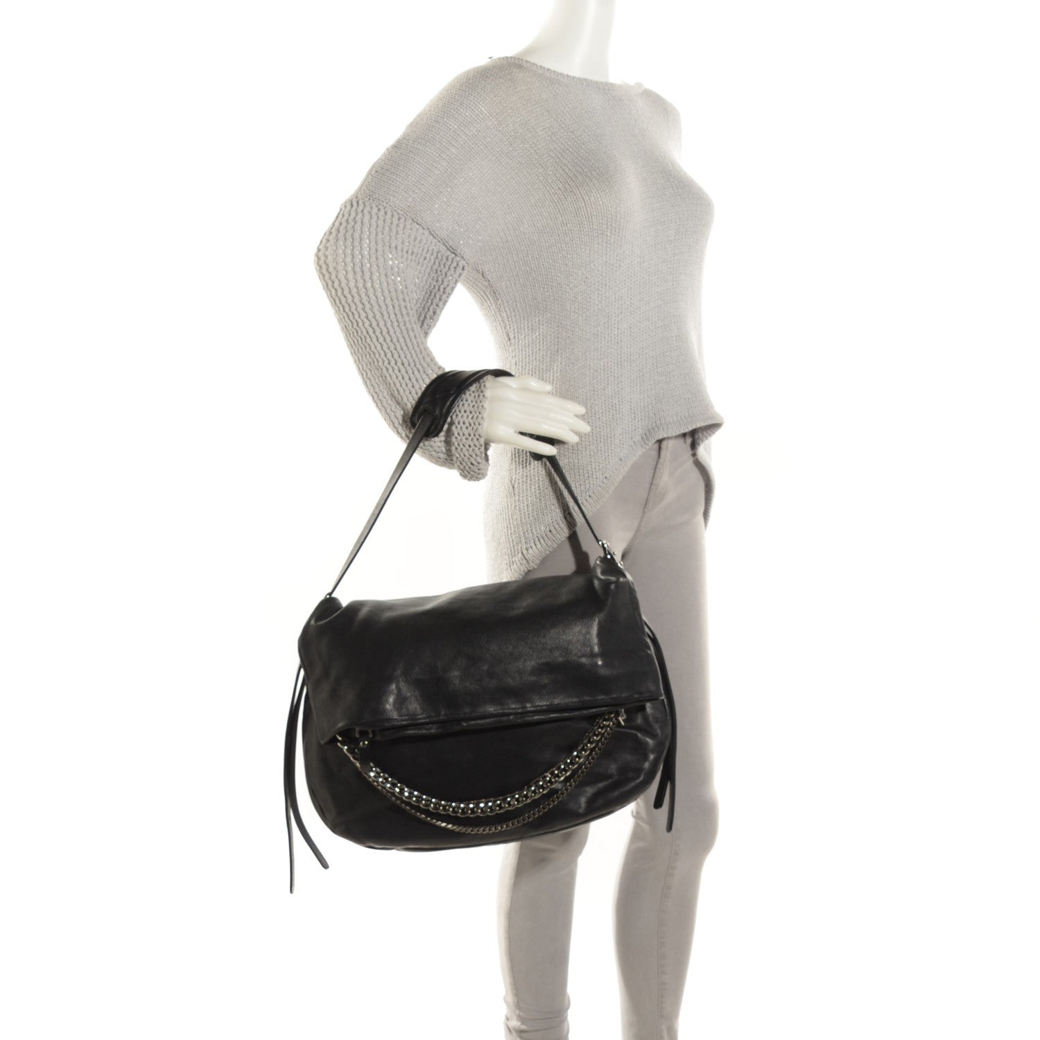 Jimmy Choo Lambskin Biker Large Hobo Black 2 of 6