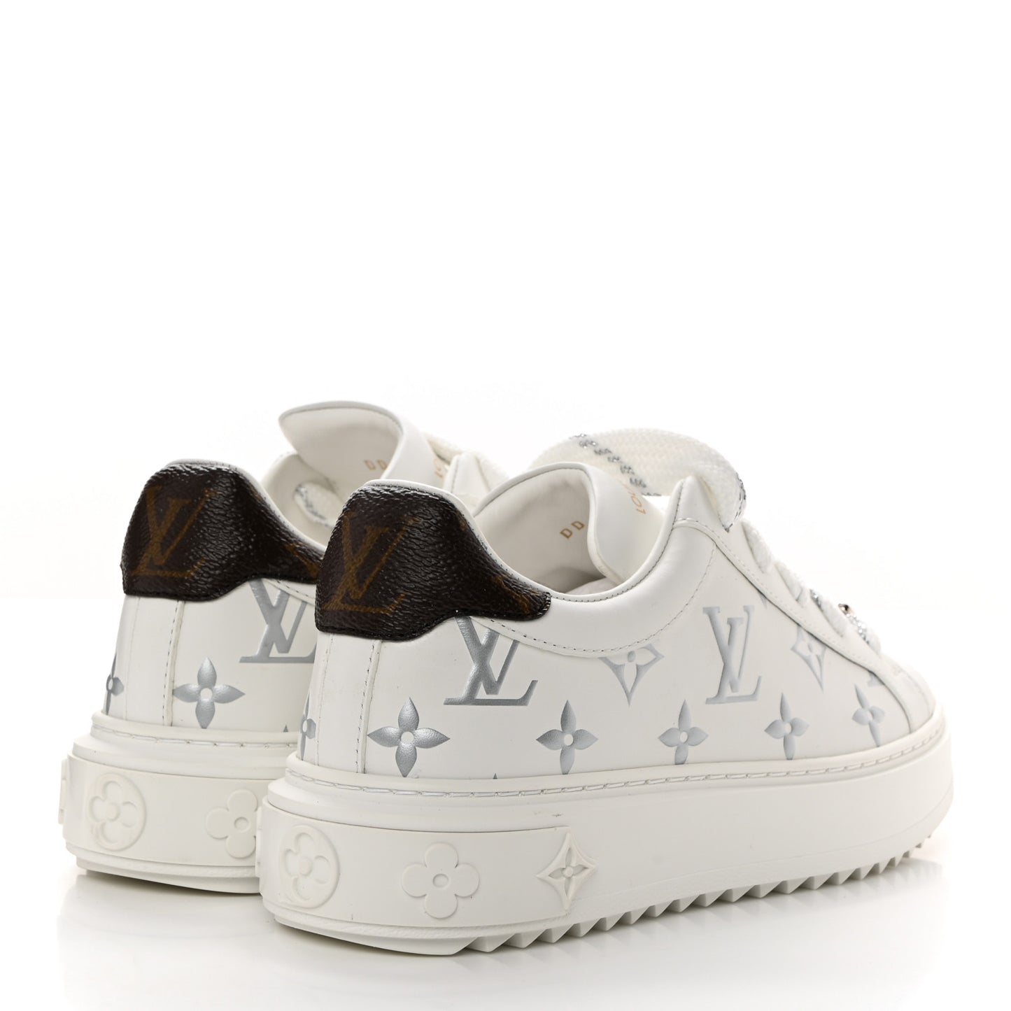Calfskin Monogram Debossed Time Out Sneakers 35 White Silver