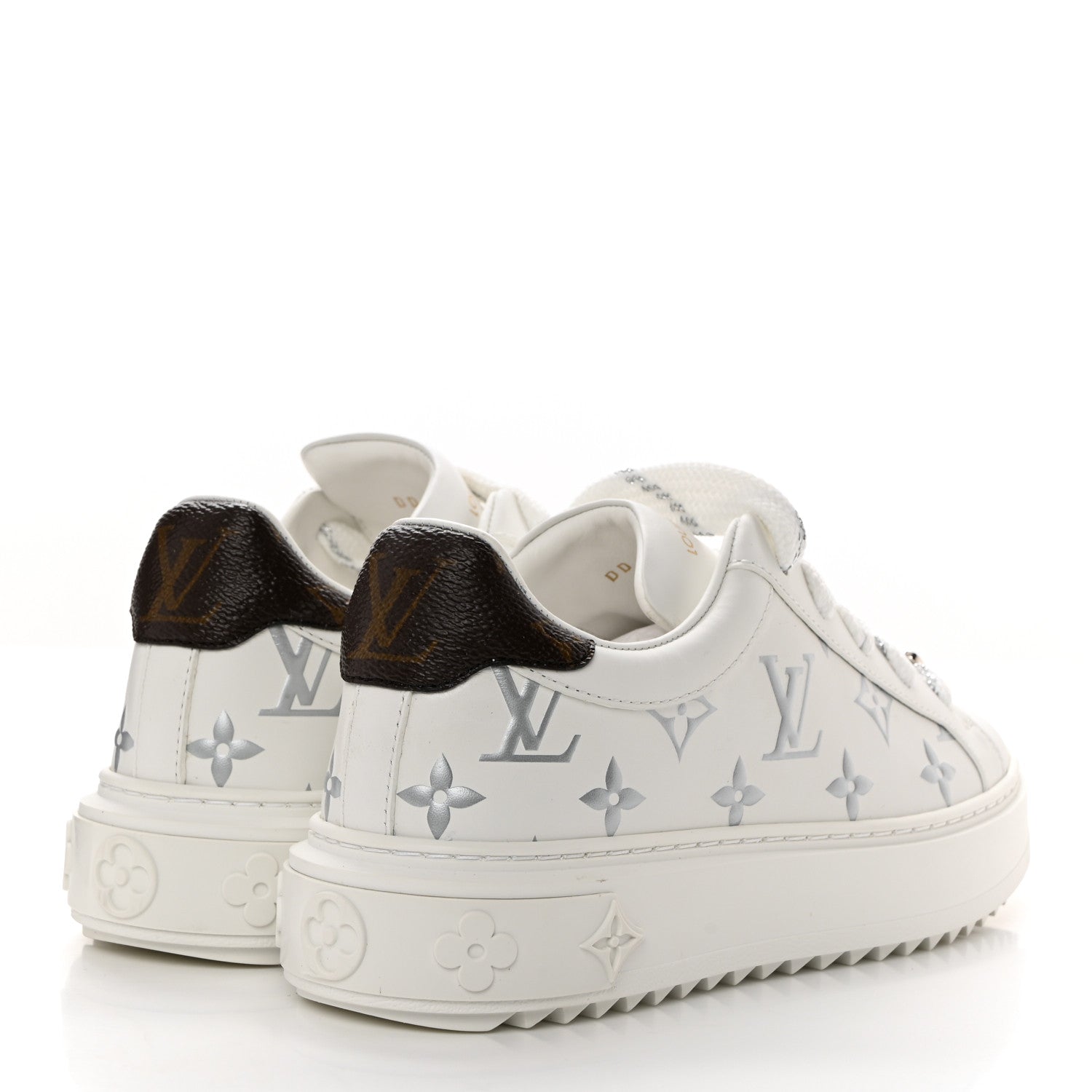 Louis Vuitton Calfskin Monogram Debossed Time Out Sneakers 35 White Silver 4 of 9
