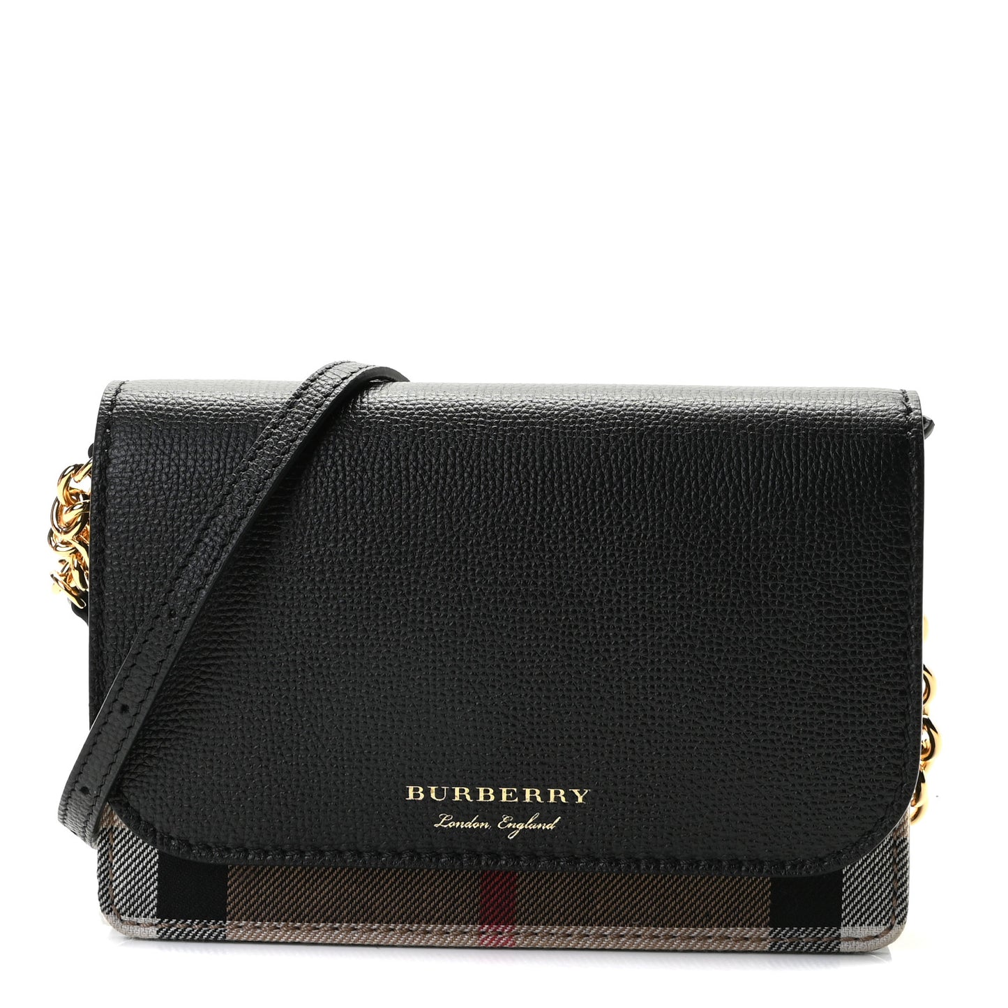 Derby Calfskin House Check Wallet On Chain Black