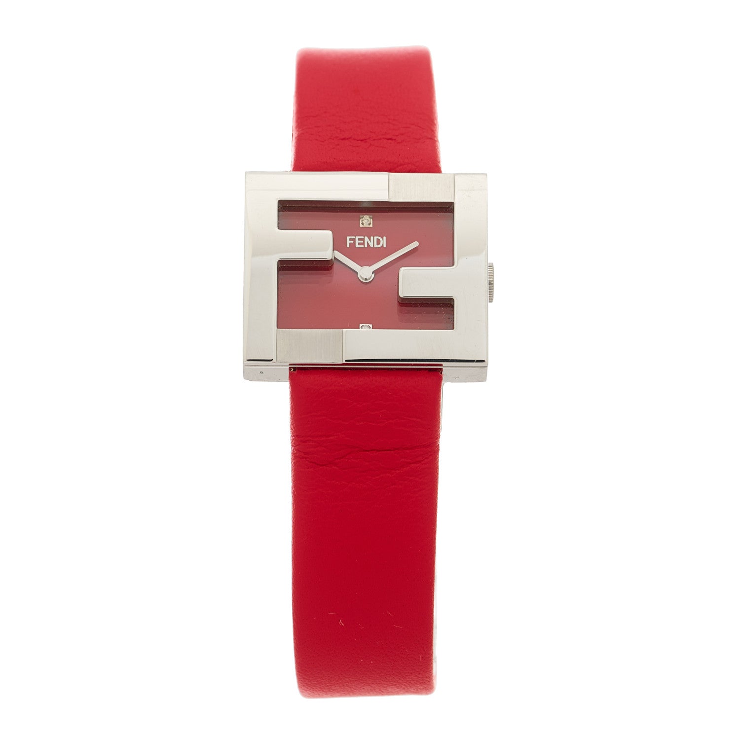 Fendi Stainless Steel Calfskin Diamond 24mm FendiMania Quartz Watch Red 1 of 4