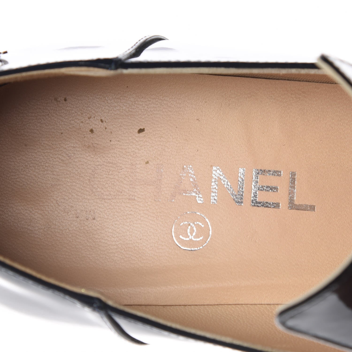 Chanel Patent Chain Loafers Pumps 38.5 Navy 8 of 14