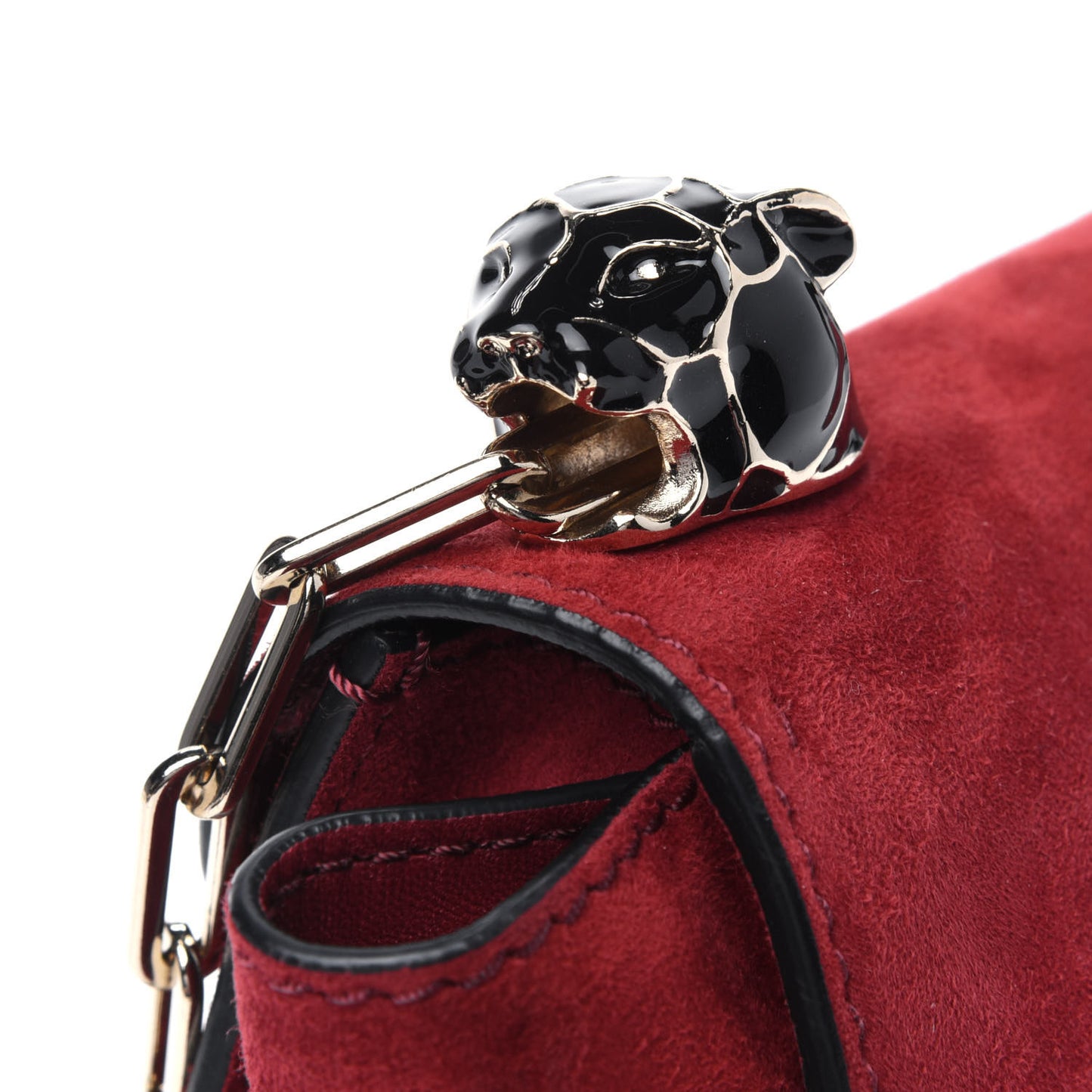 Suede Panther Shoulder Bag Red