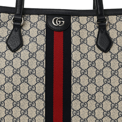 Gucci GG Supreme Monogram Textured Calfskin Web Medium Ophidia Shopping Tote Beige Blue 8 of 11
