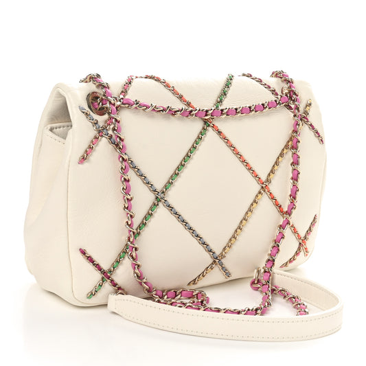 Lambskin Small Entwined Chain Flap White Multicolor