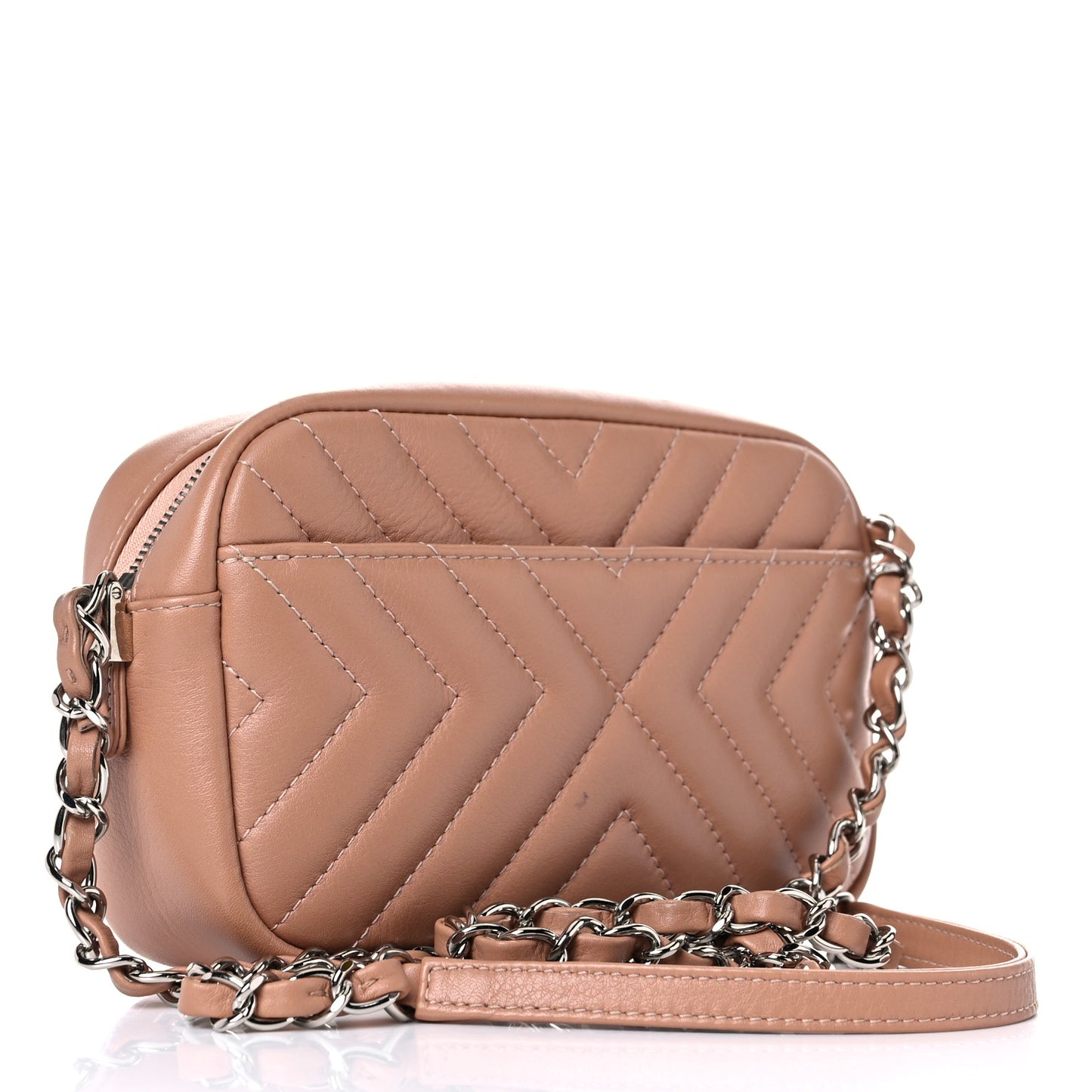 Lambskin Diagonal Chevron Quilted Tassel Camera Case Case Beige