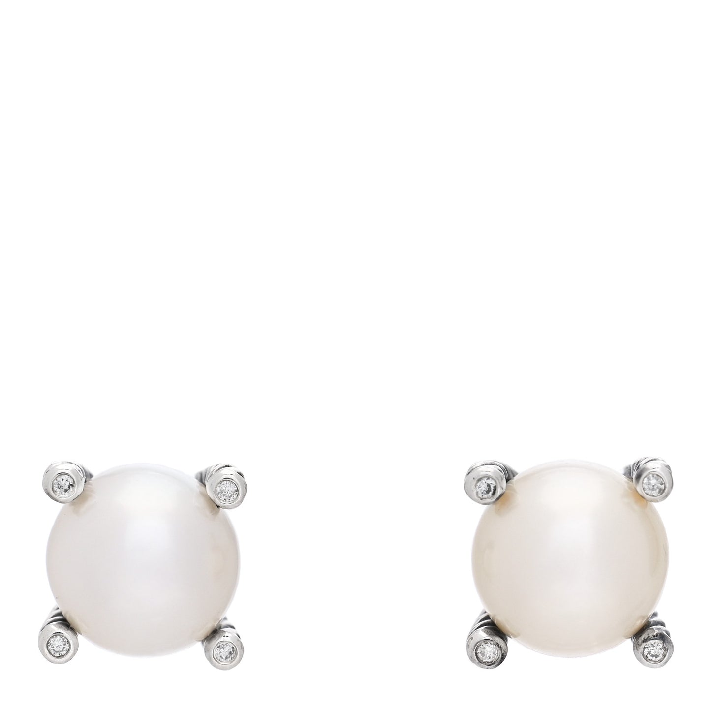 Sterling Silver Diamond Pearl 10mm Cable Stud Earrings