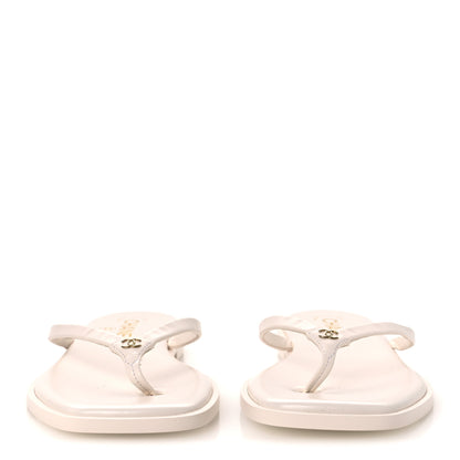 Chanel Goatskin CC Times Square Thong Sandals 38 Beige 3 of 12